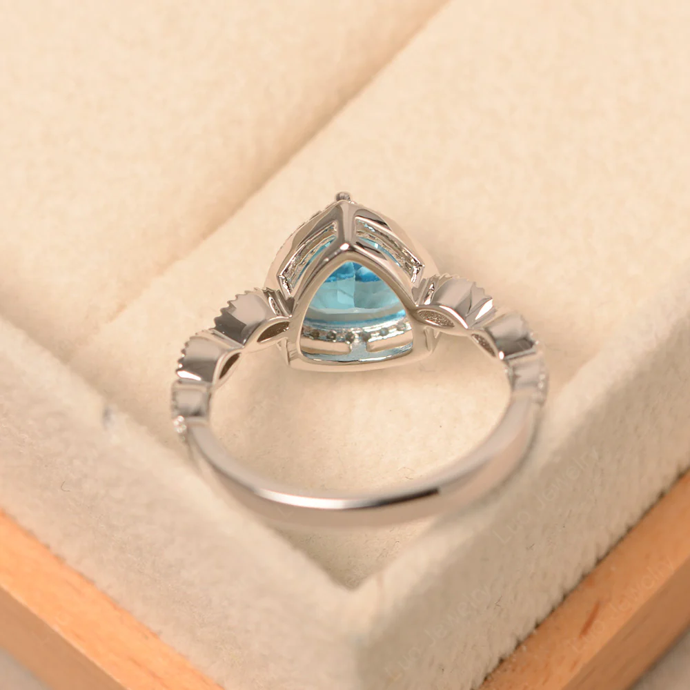 Trillion Cut Swiss Blue Topaz Cocktail Halo Ring - Image 3