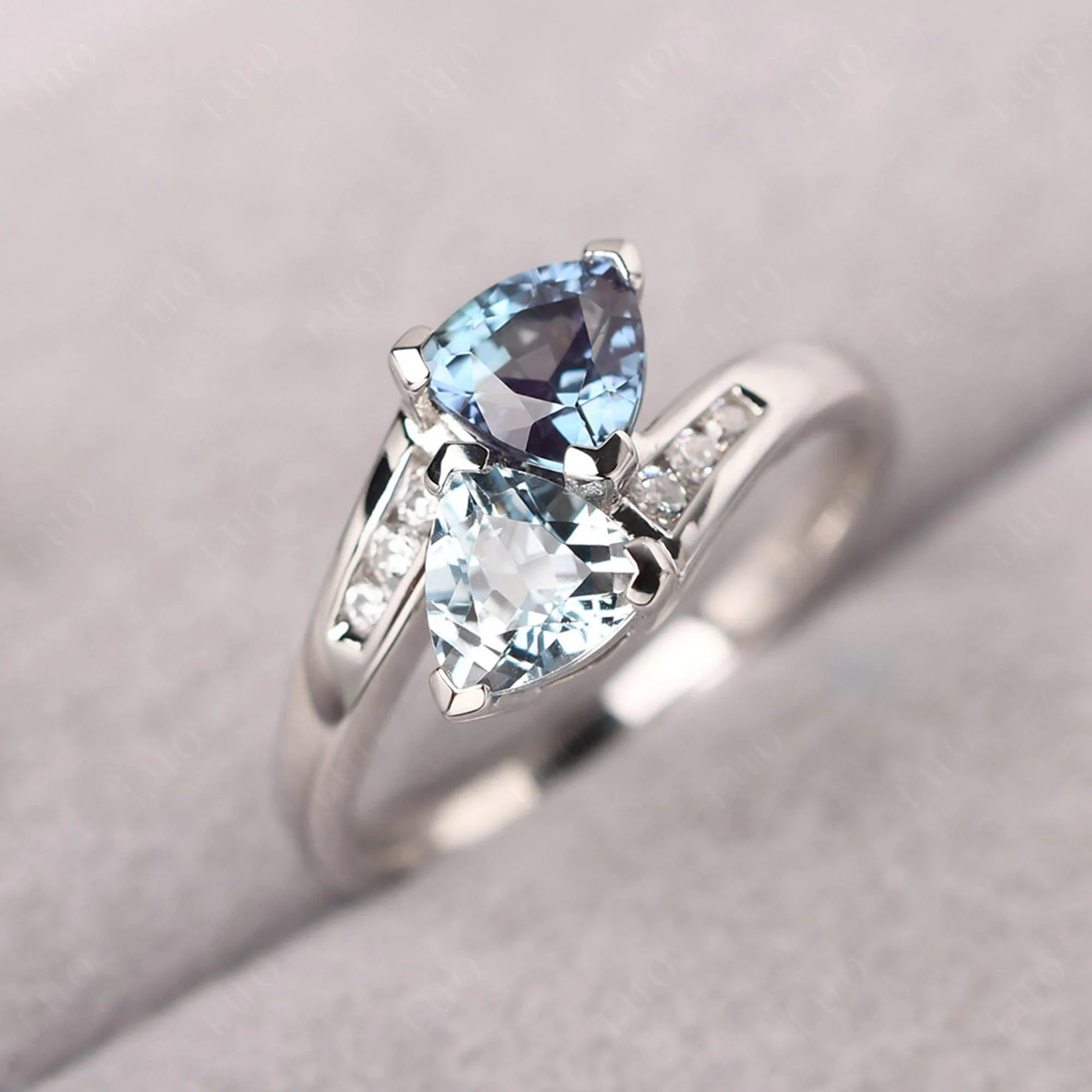 Alexandrite and Aquamarine Bypass Ring - Image 29