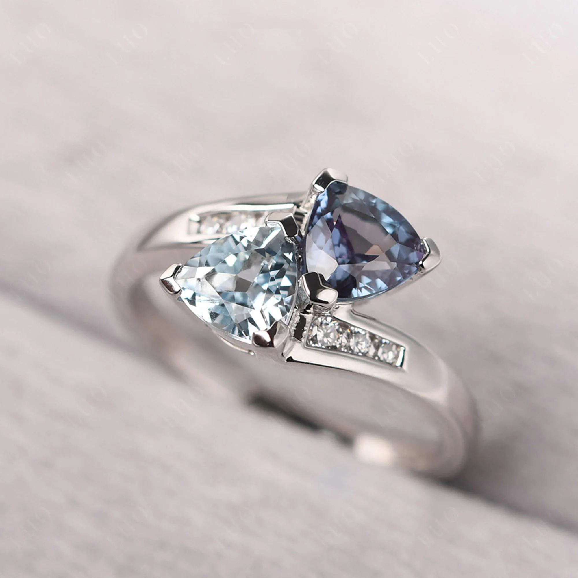 Alexandrite and Aquamarine Bypass Ring - Image 30