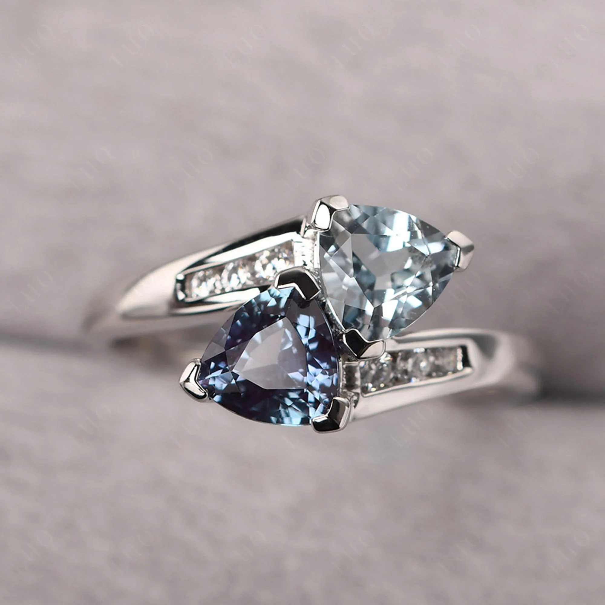 Alexandrite and Aquamarine Bypass Ring - Image 31