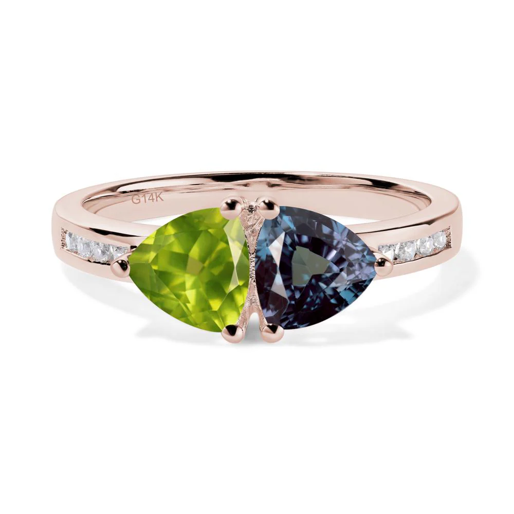 Trillion Cut Alexandrite and Peridot Ring - Image 3