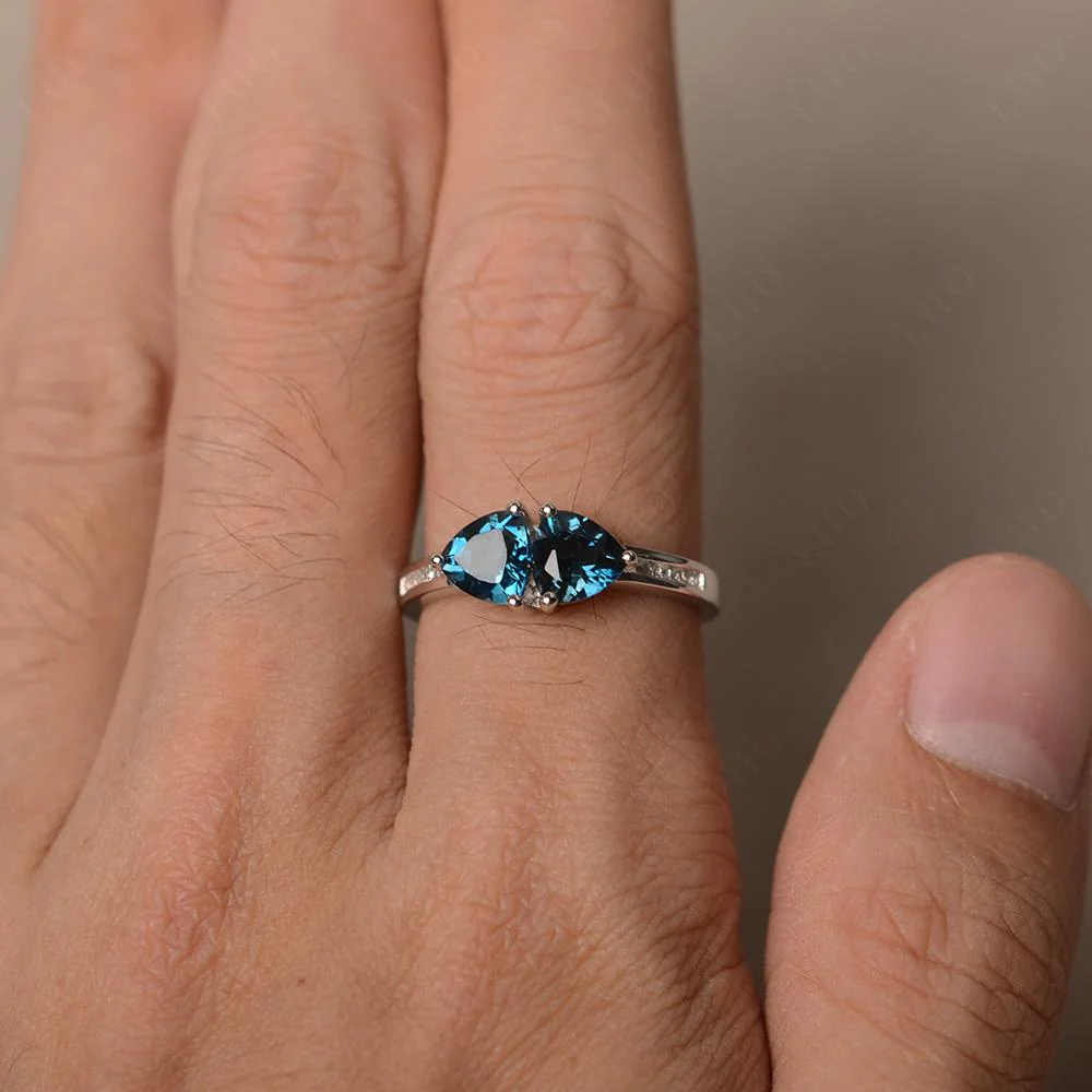Trillion Cut Two Stone London Blue Topaz Ring - Image 12