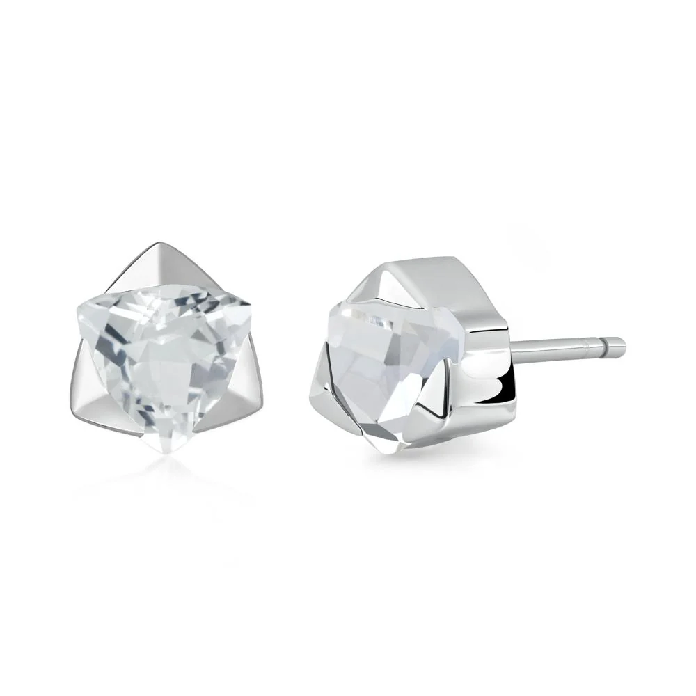 Trillion Cut White Topaz Bezel Stud Earrings - Image 3