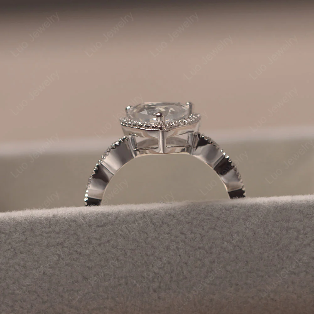 Trillion Cut White Topaz Cocktail Halo Ring - Image 5