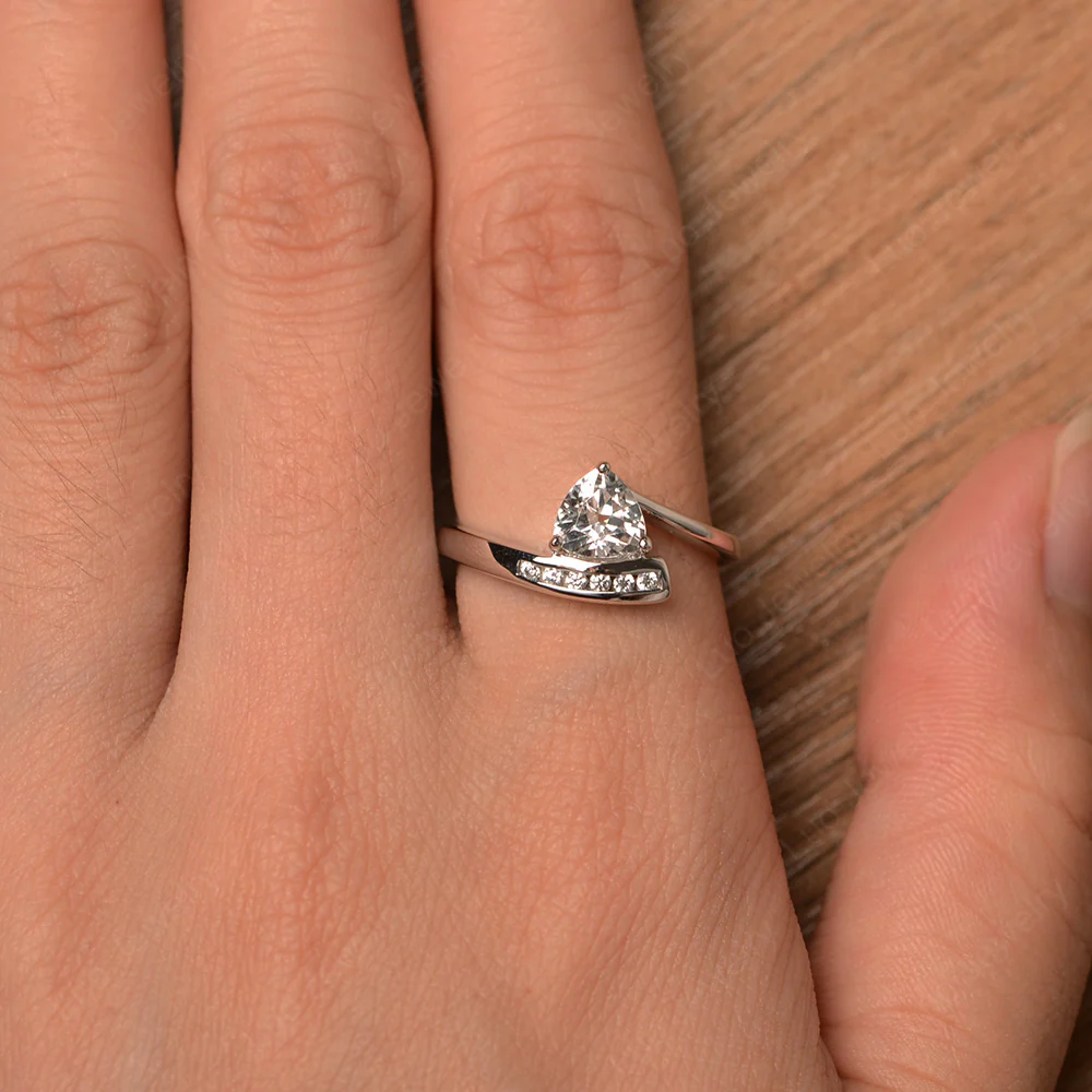 Trillion Cut White Topaz Bypass Engagement Ring - Image 4