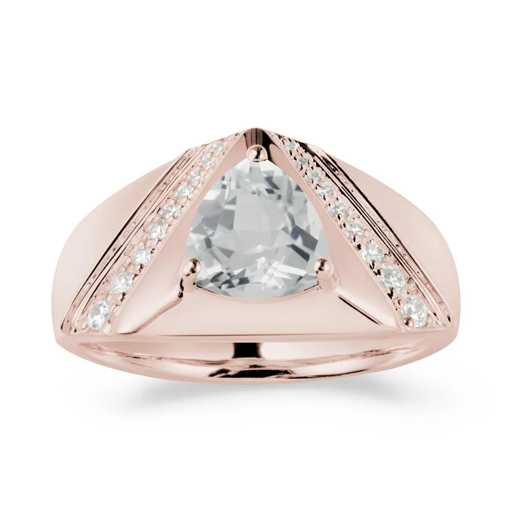 Simple Wide Band White Topaz Ring for Men