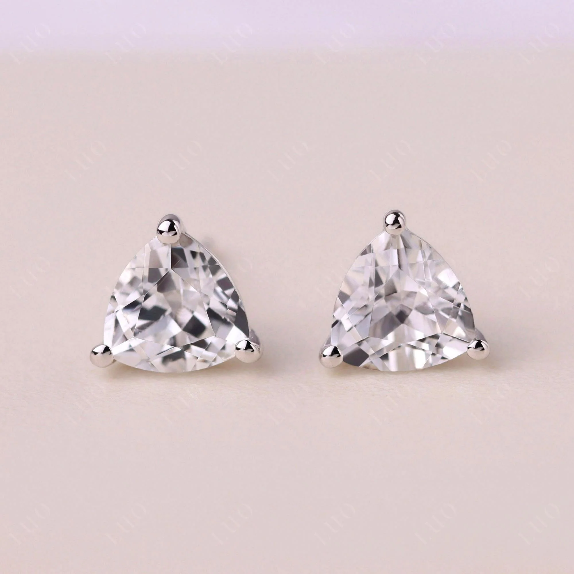 Trillion Cut White Topaz Stud Earrings - Image 10