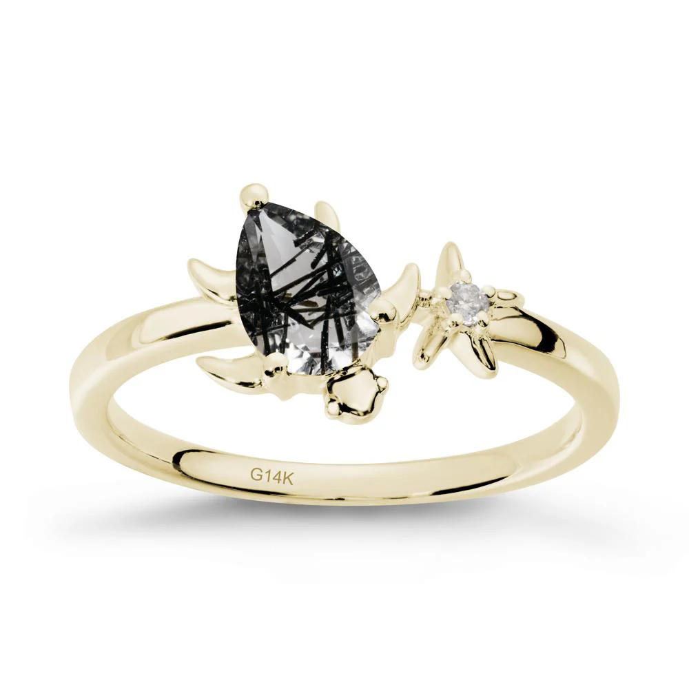 Turtle and Starfish Black Rutilated Quartz Ring - Image 3