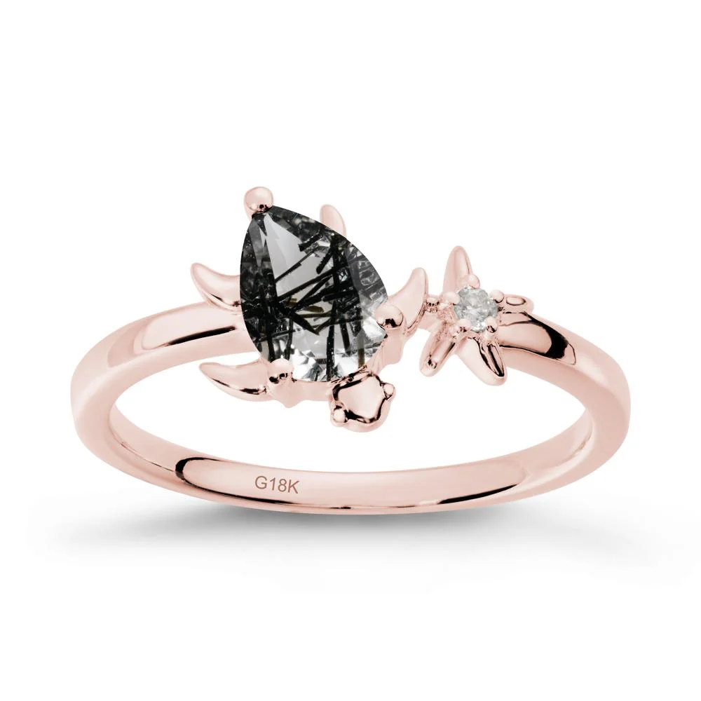 Turtle and Starfish Black Rutilated Quartz Ring - Image 4