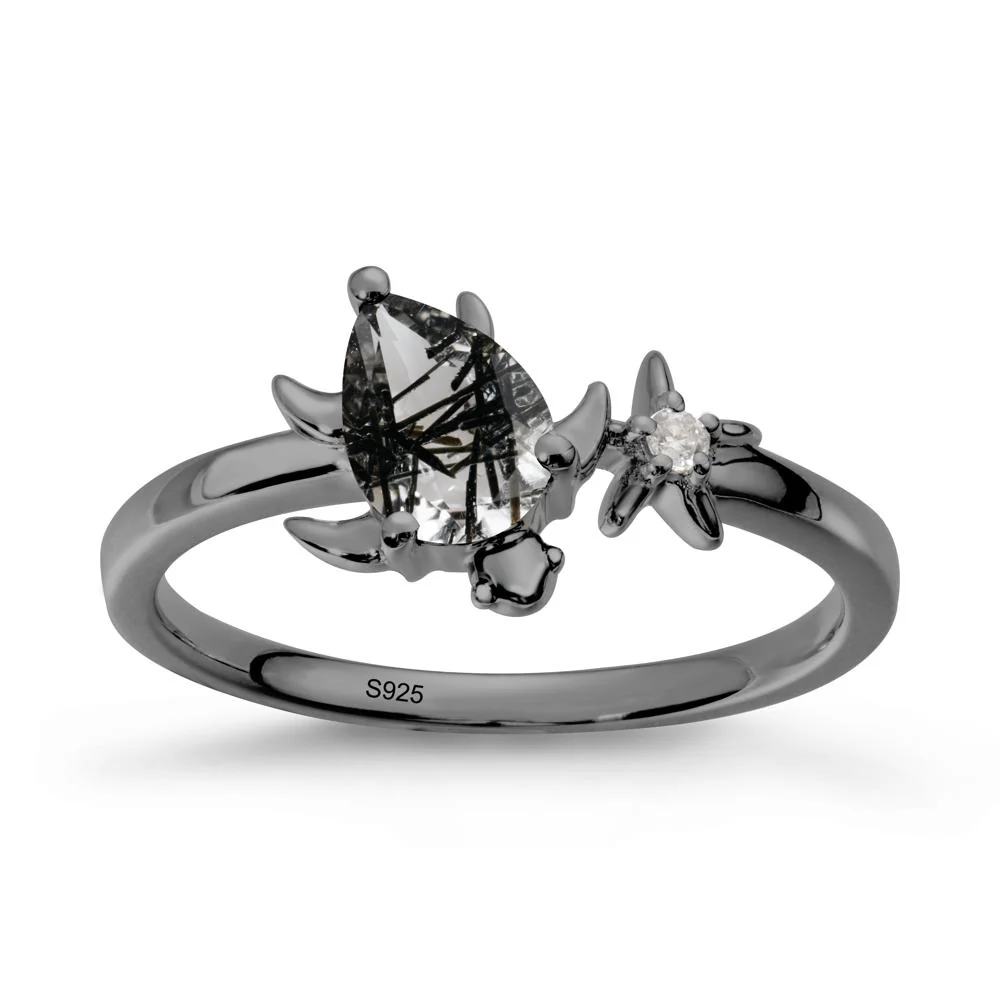 Turtle and Starfish Black Rutilated Quartz Ring - Image 7