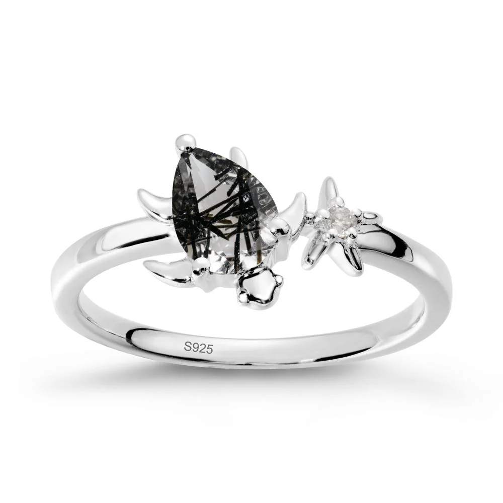 Turtle and Starfish Black Rutilated Quartz Ring - Image 9