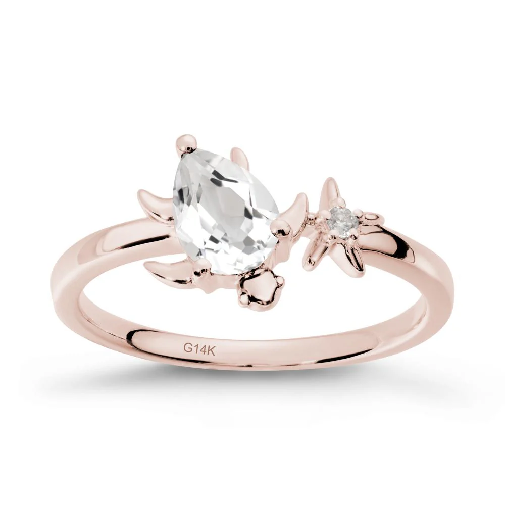 Turtle and Starfish White Topaz Ring - Image 2