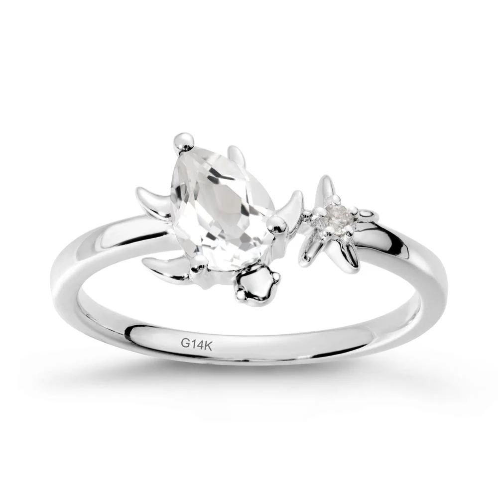 Turtle and Starfish White Topaz Ring - Image 3