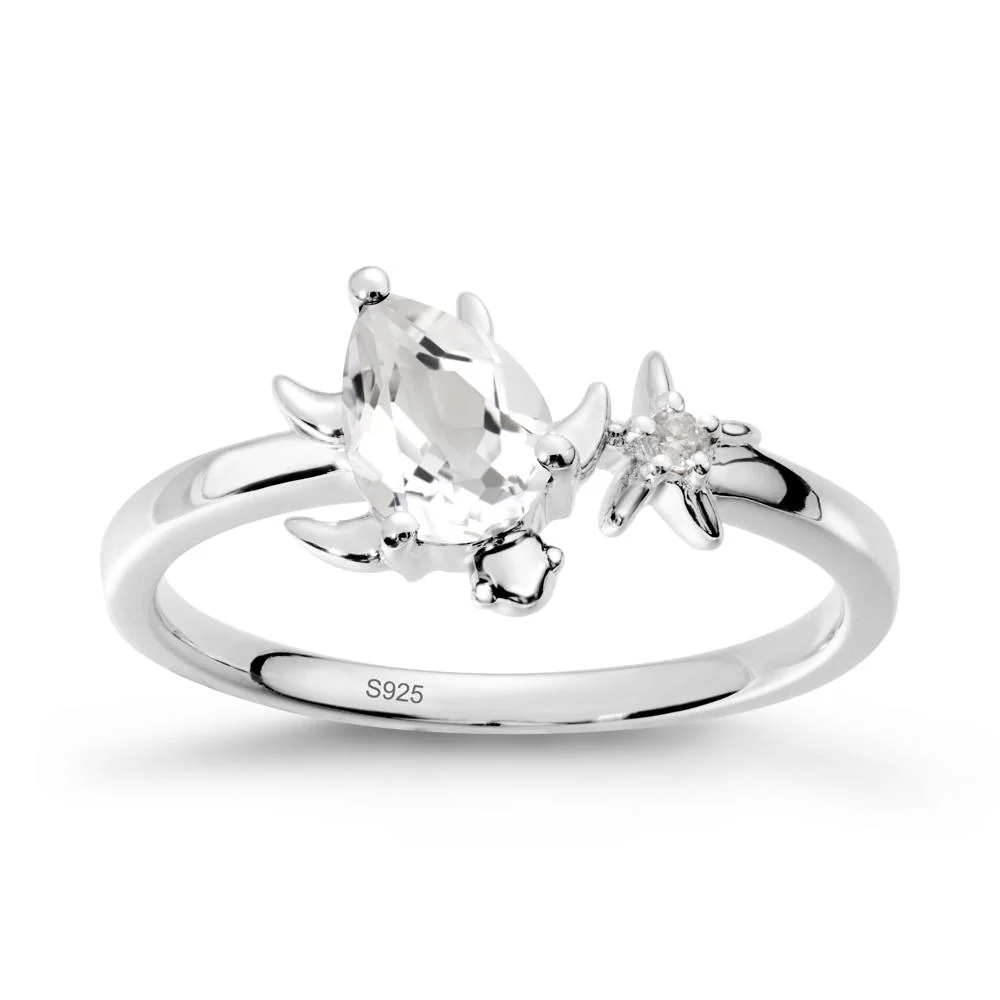 Turtle and Starfish White Topaz Ring - Image 9