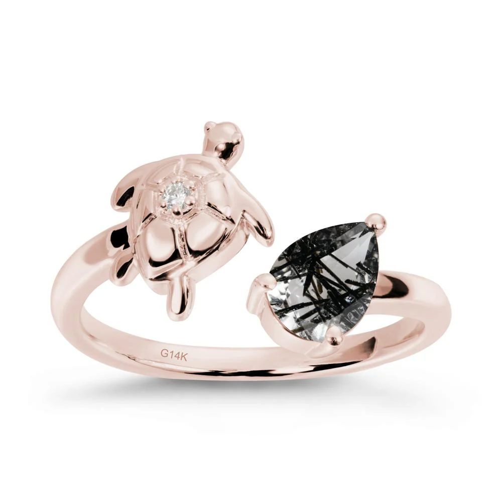 Turtle Open Band Black Rutilated Quartz Ring - Image 2