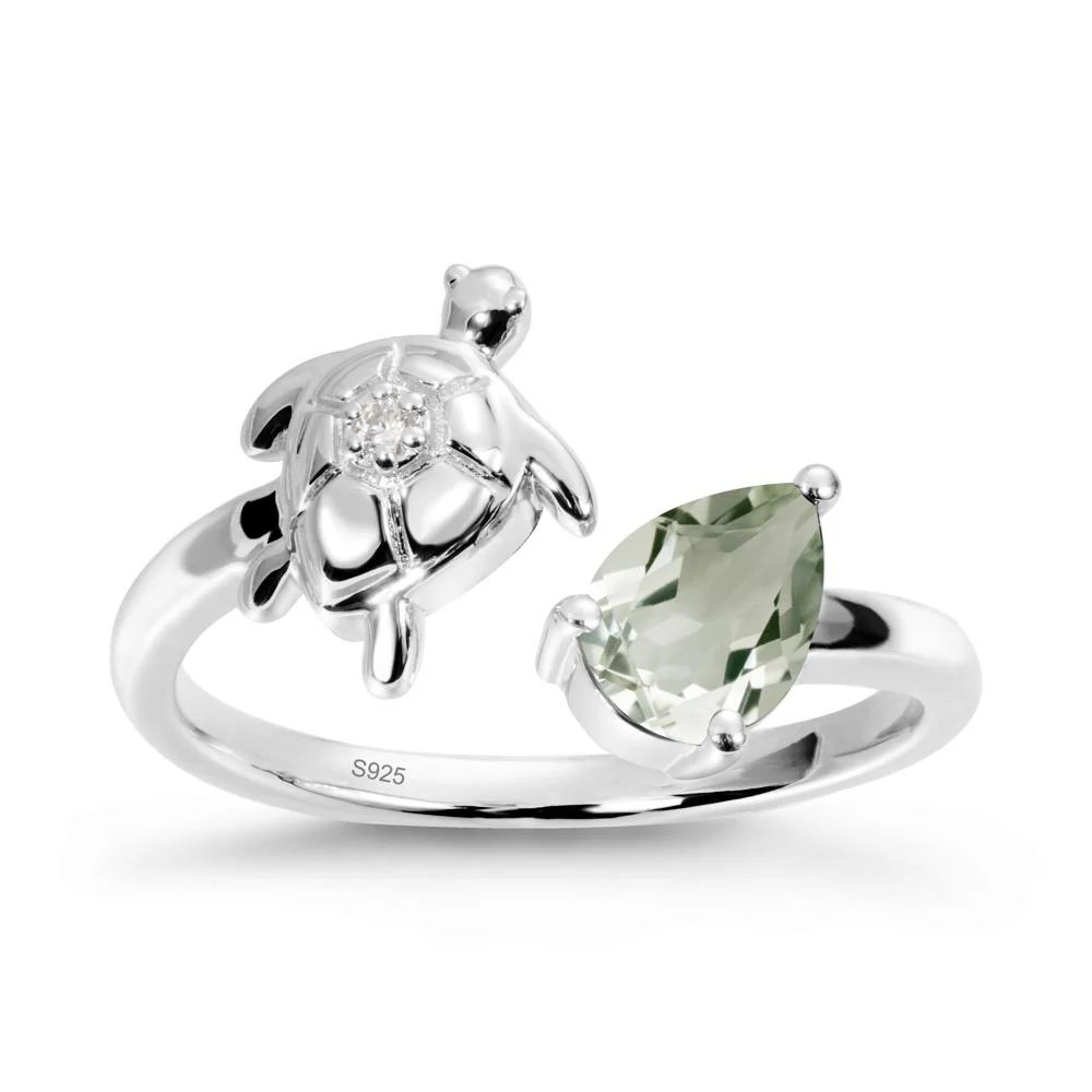 Turtle Open Band Green Amethyst Ring - Image 9