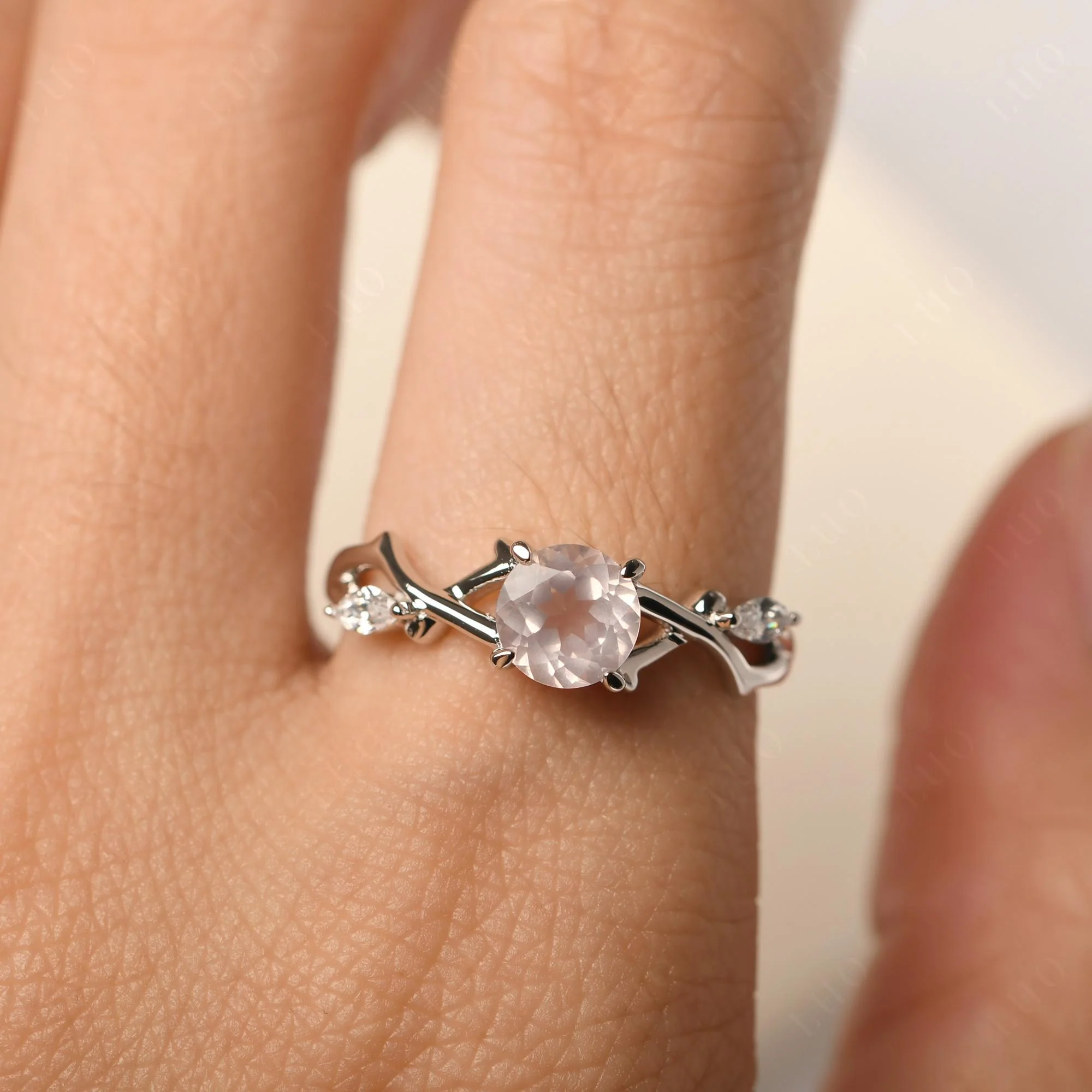 Rose Quartz Twig Engagement Ring - Image 33