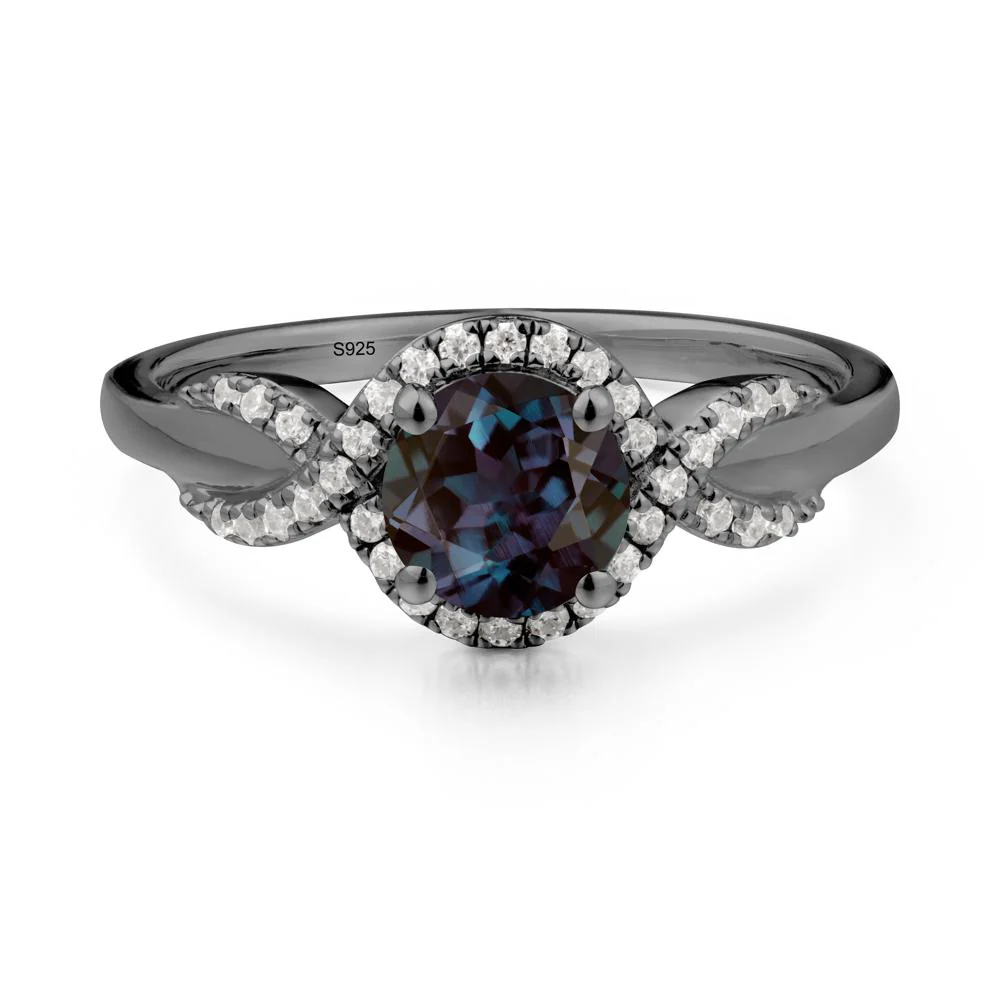 Twist Band Alexandrite Halo Ring