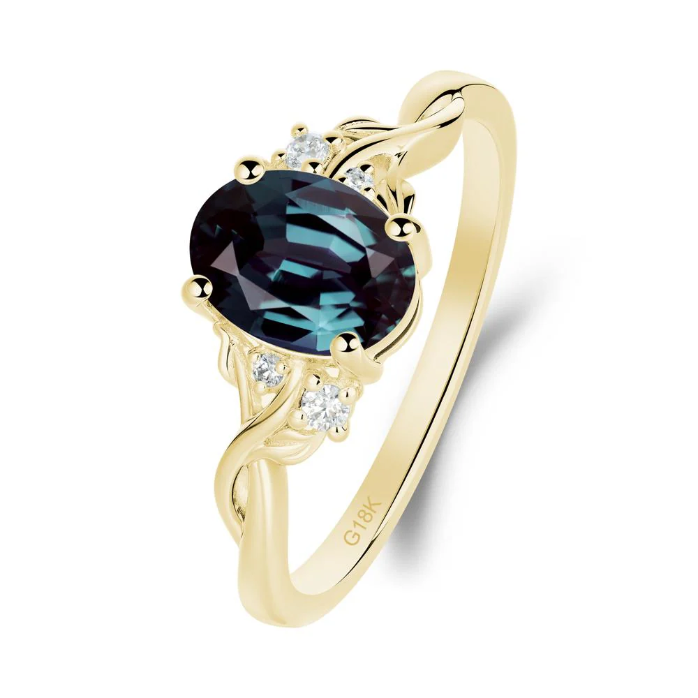 Twist Band Alexandrite Leaf Ring - Image 2