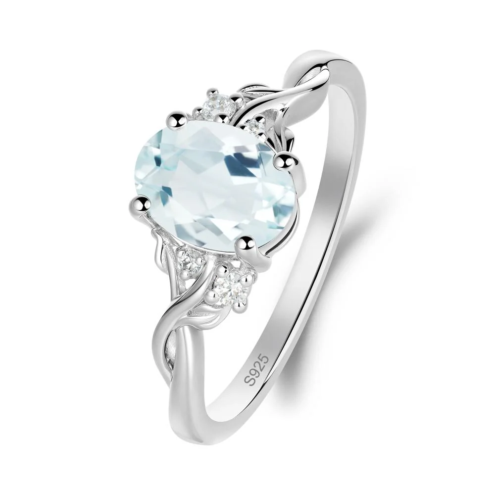 Twist Band Aquamarine Leaf Ring