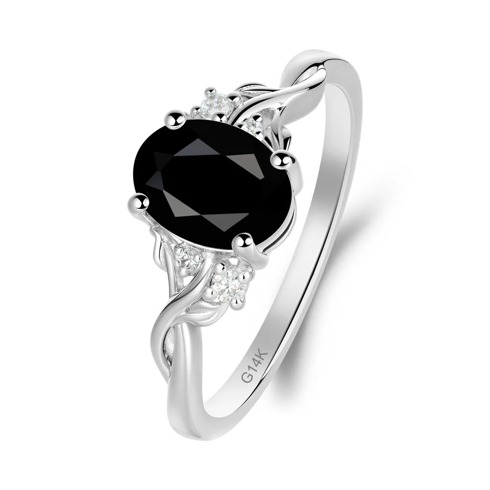 Twist Band Black Spinel Leaf Ring