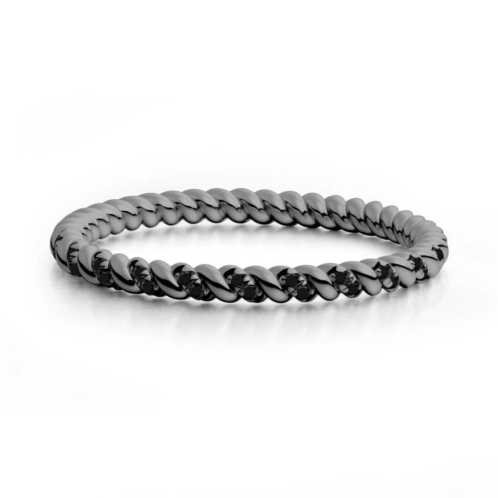 Twist Band Black Spinel Wedding Ring