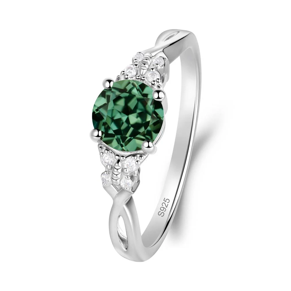 Twist Band Green Sapphire Ring with Butterfly Accent - Image 2