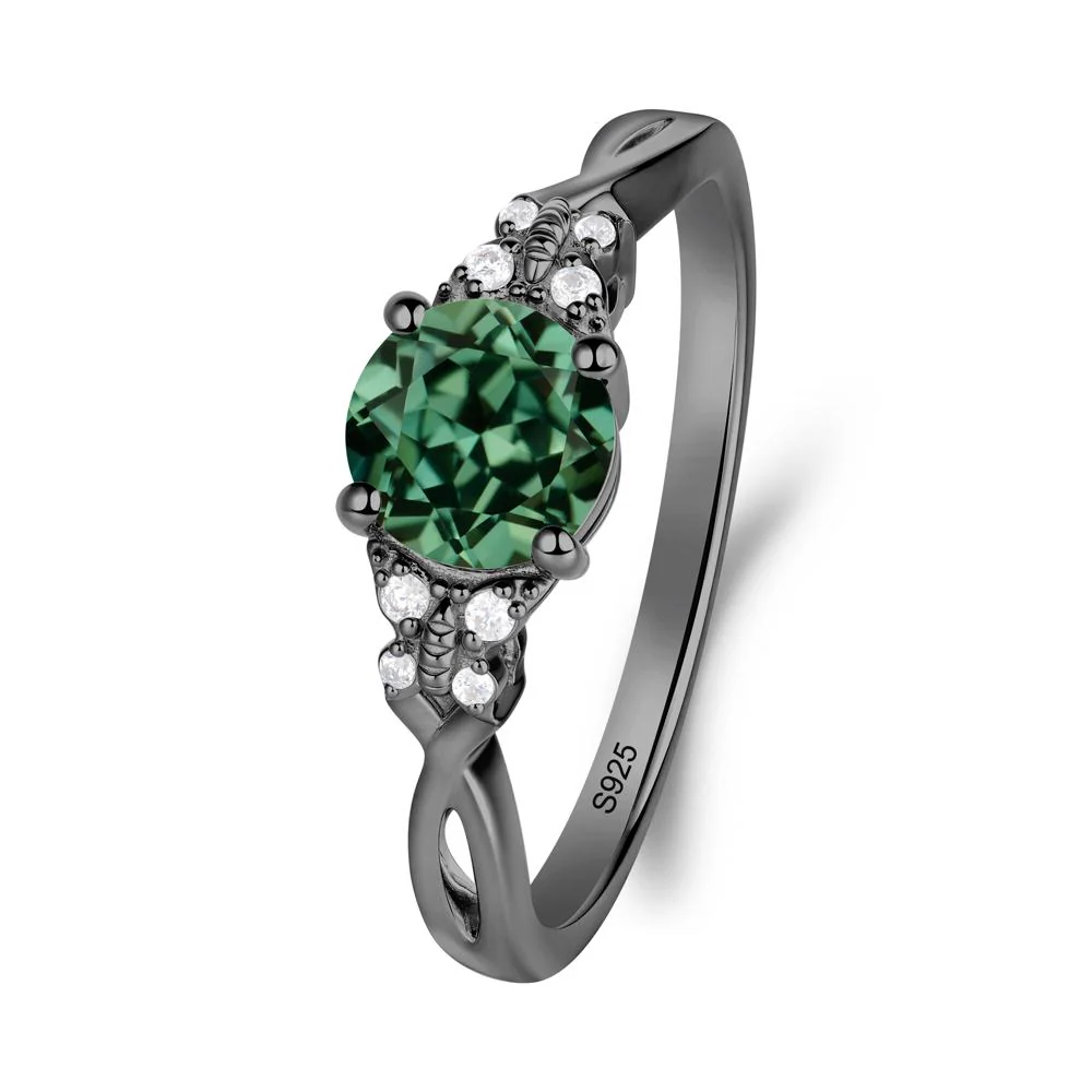 Twist Band Green Sapphire Ring with Butterfly Accent - Image 3