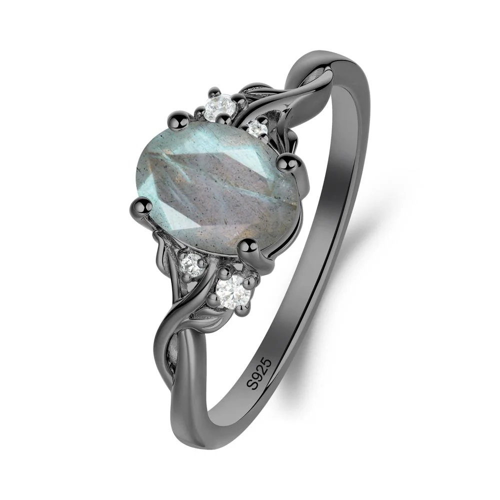 Twist Band Labradorite Leaf Ring