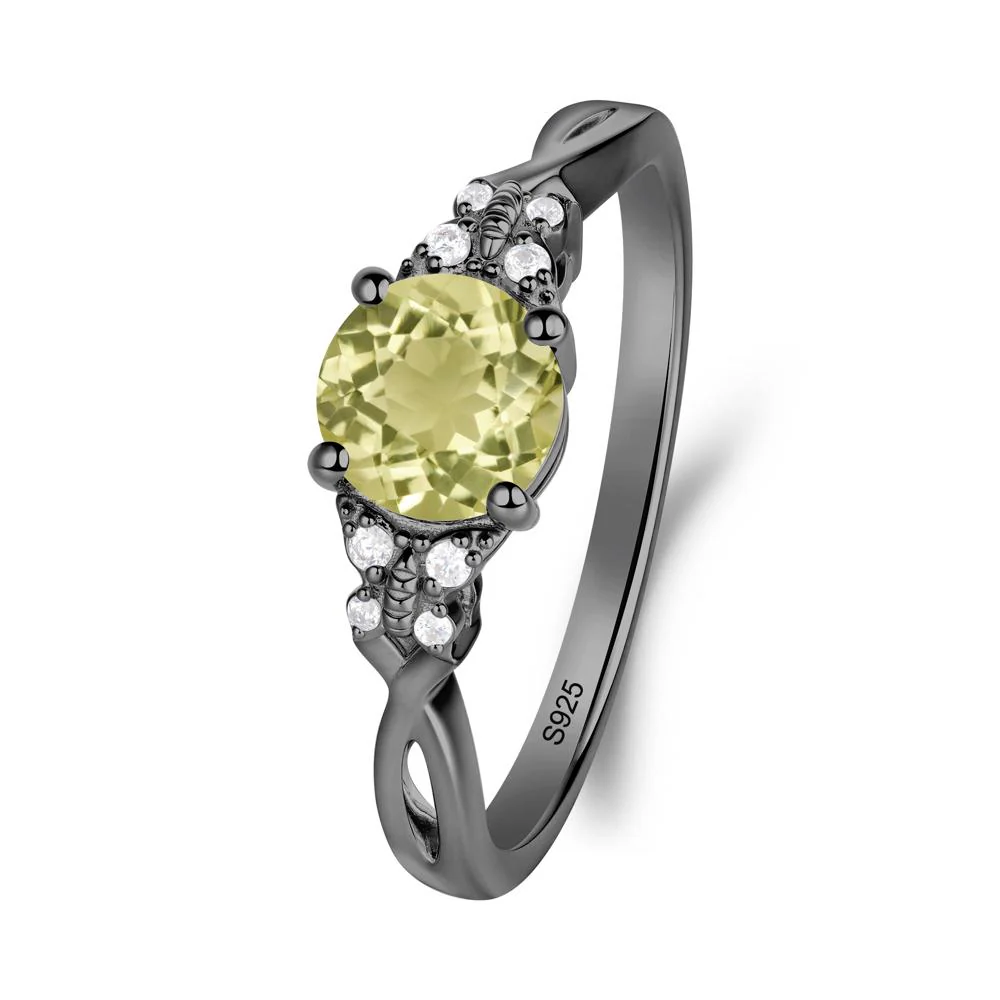 Twist Band Lemon Quartz Ring with Butterfly Accent - Image 9