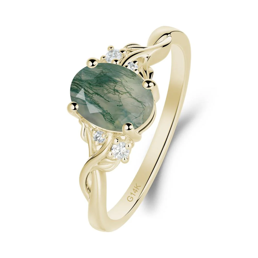 Twist Band Moss Agate Leaf Ring