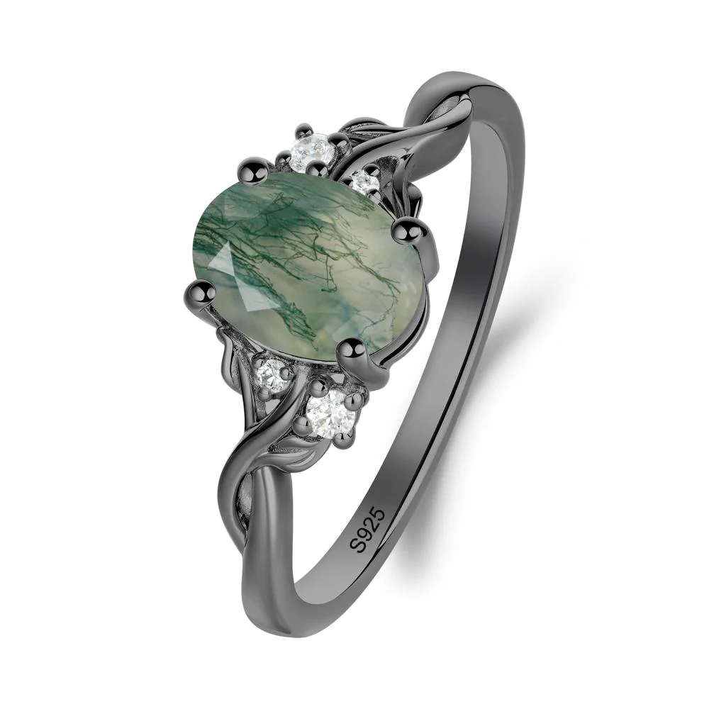 Twist Band Moss Agate Leaf Ring - Image 3