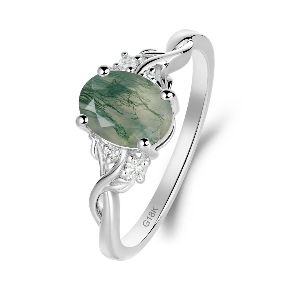 Twist Band Moss Agate Leaf Ring - Image 4