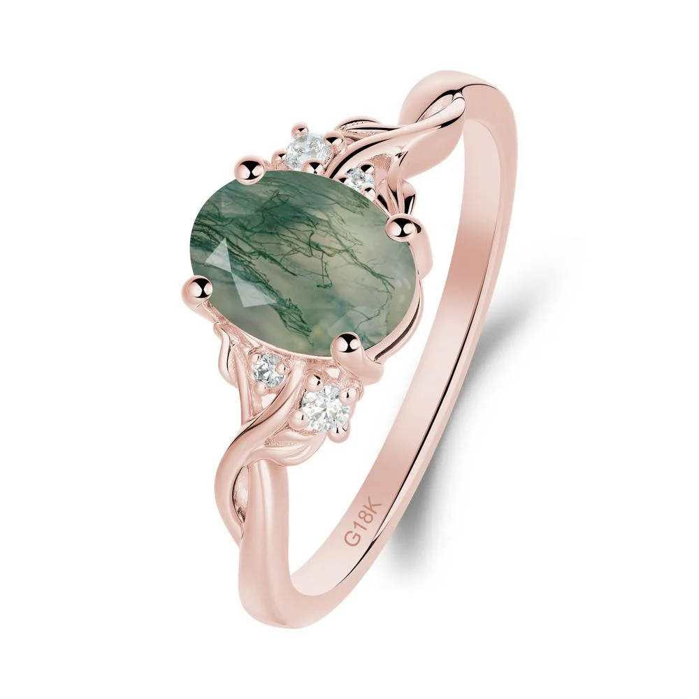 Twist Band Moss Agate Leaf Ring - Image 6
