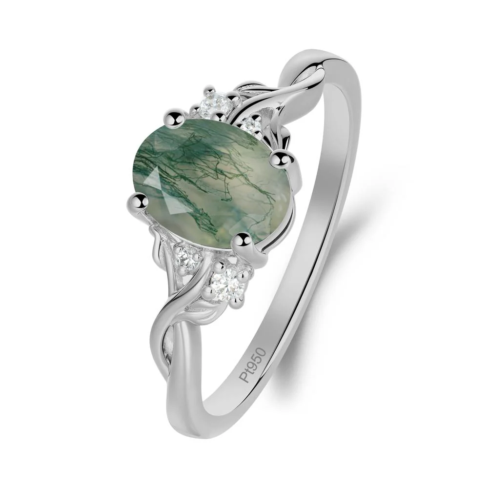 Twist Band Moss Agate Leaf Ring - Image 8