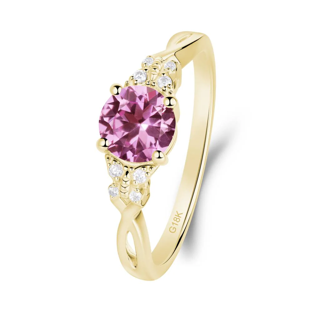 Twist Band Pink Sapphire Ring with Butterfly Accent - Image 2