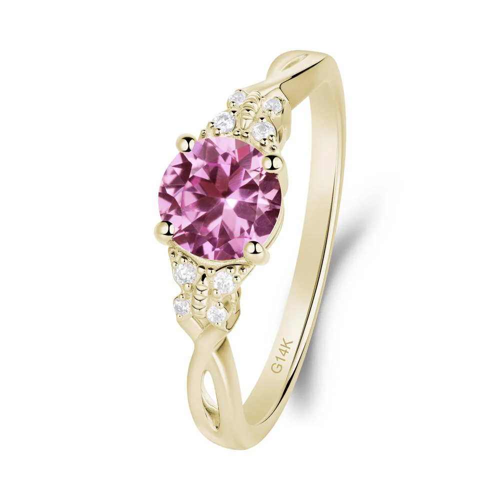 Twist Band Pink Sapphire Ring with Butterfly Accent - Image 3
