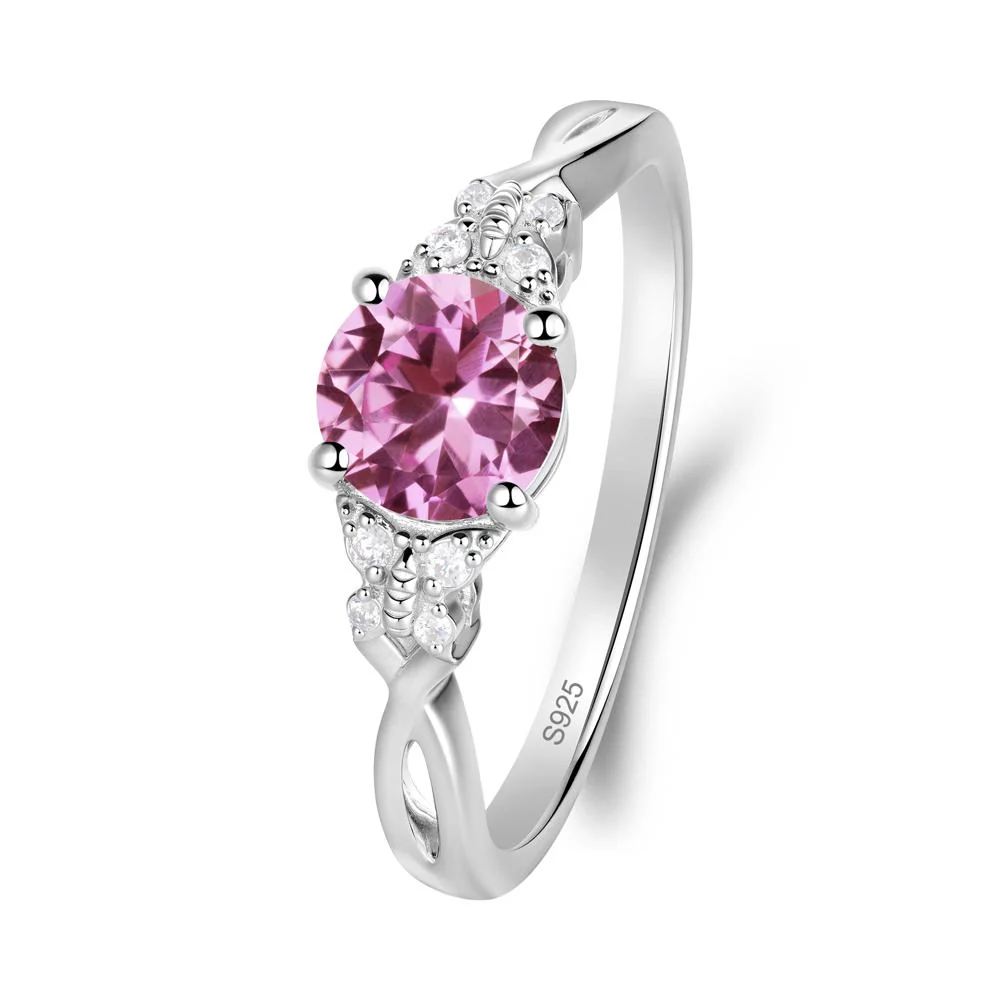 Twist Band Pink Sapphire Ring with Butterfly Accent - Image 9