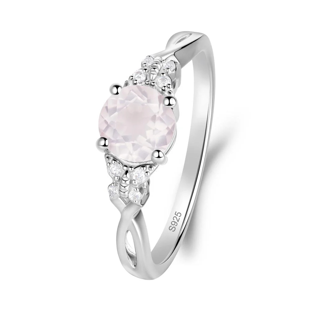 Twist Band Rose Quartz Ring with Butterfly Accent - Image 2