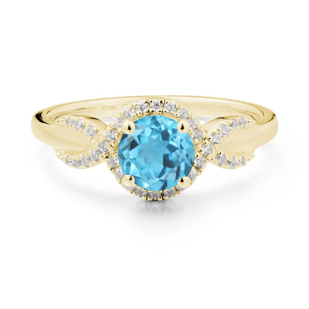 Twist Band Swiss Blue Topaz Halo Ring - Image 4
