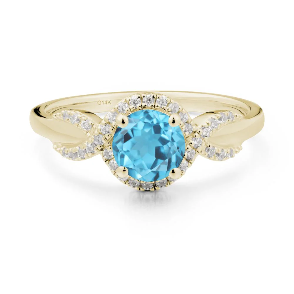 Twist Band Swiss Blue Topaz Halo Ring - Image 5