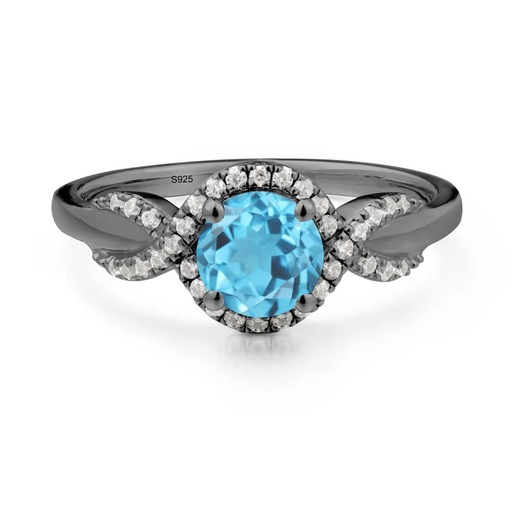 Twist Band Swiss Blue Topaz Halo Ring - Image 6