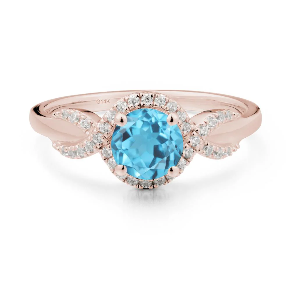 Twist Band Swiss Blue Topaz Halo Ring - Image 7