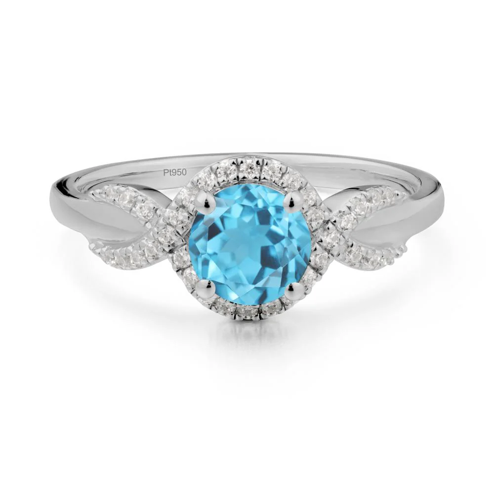 Twist Band Swiss Blue Topaz Halo Ring - Image 9
