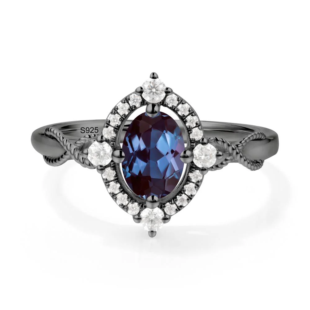 Twisted Band Alexandrite Halo Ring - Image 2