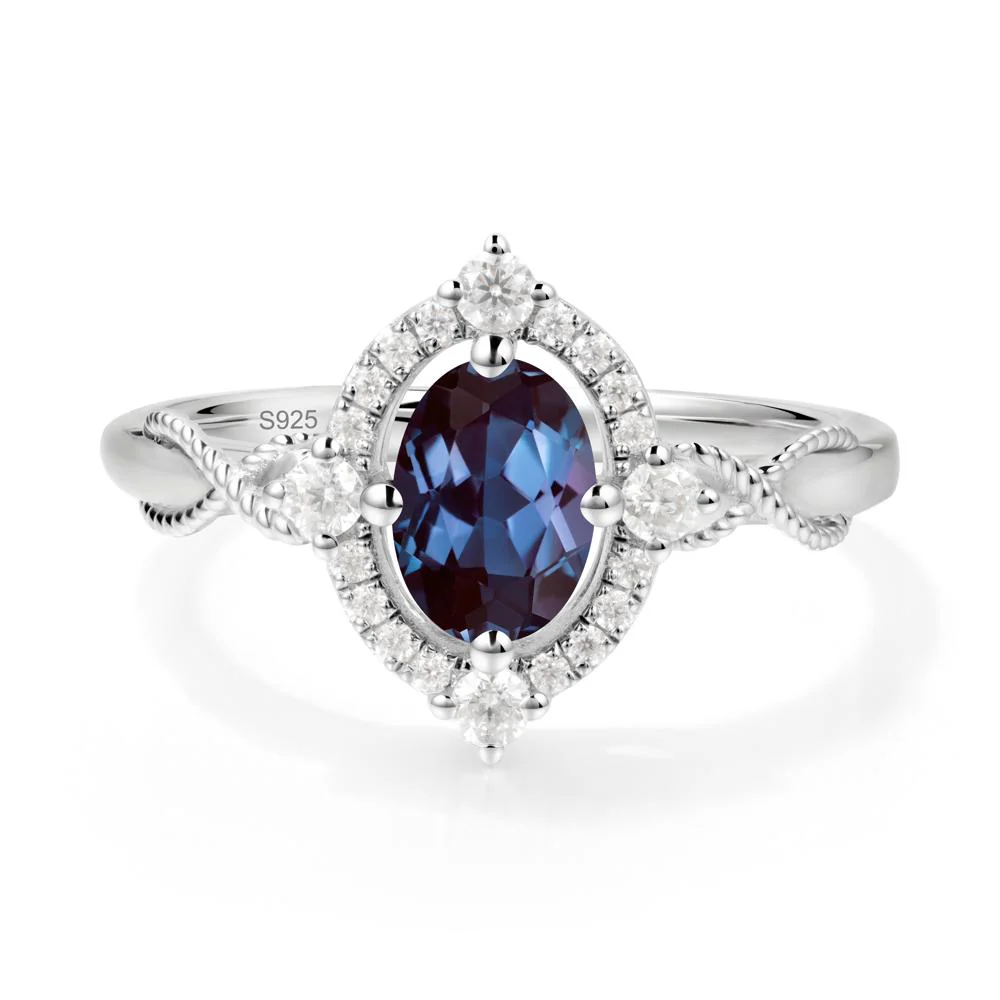 Twisted Band Alexandrite Halo Ring - Image 4