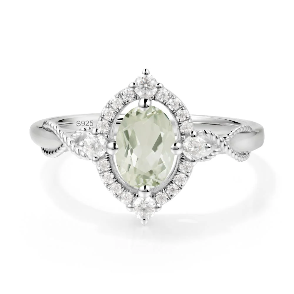 Twisted Band Green Amethyst Halo Ring - Image 6