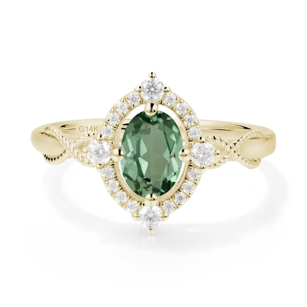 Twisted Band Green Sapphire Halo Ring