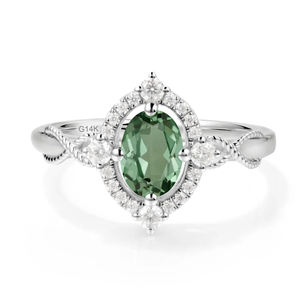 Twisted Band Green Sapphire Halo Ring - Image 2