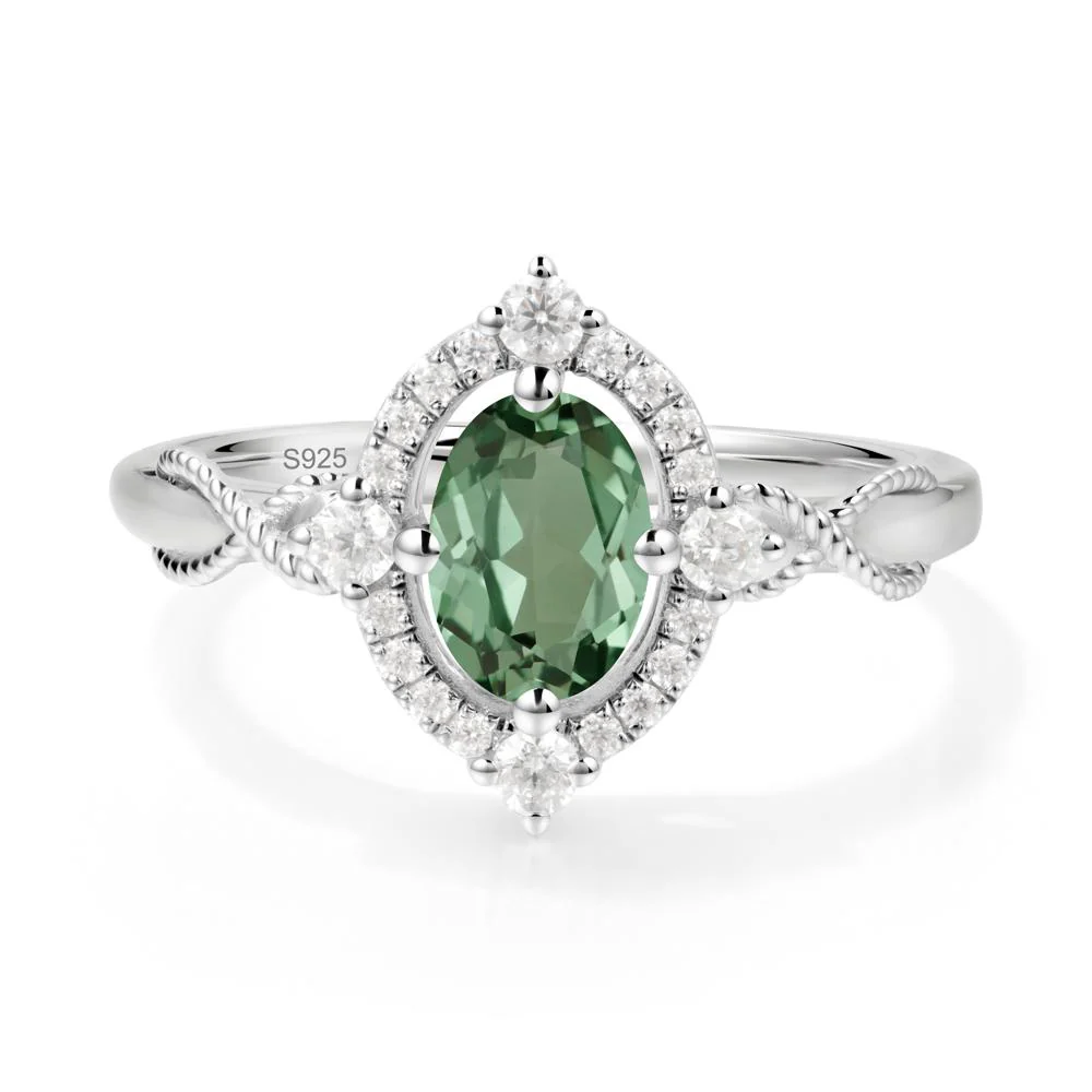 Twisted Band Green Sapphire Halo Ring - Image 4